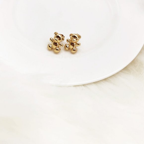 NEW Cuddly Teddy Bear Dainty Cute Kawaii Angelcore Stud Earrings Gold or Silver - Picture 11 of 15